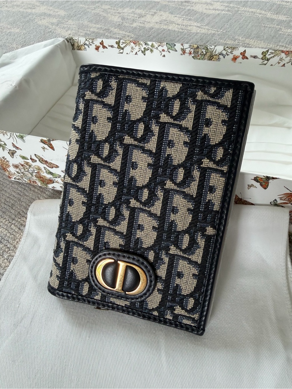 Dior Black Leather Bifold Passport Wallet and Card holder